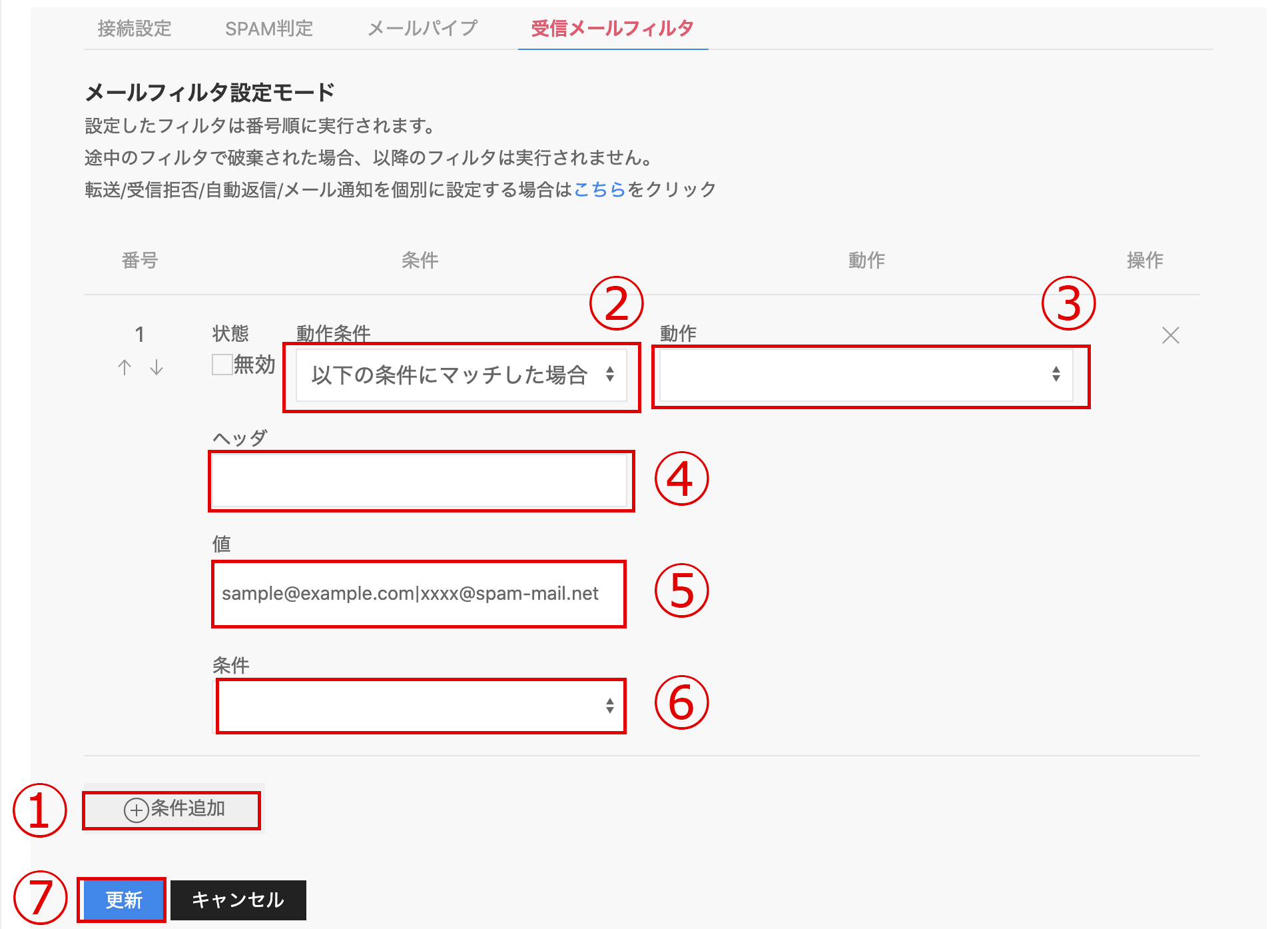 メールフィルタ設定